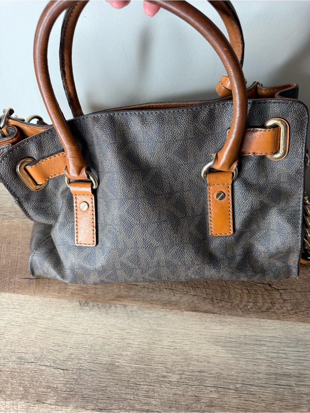 MICHAEL KORS Leather Brown Hamilton Satchel Bag Logo Monogram Lock Chain *FLAWS - Picture 7 of 16